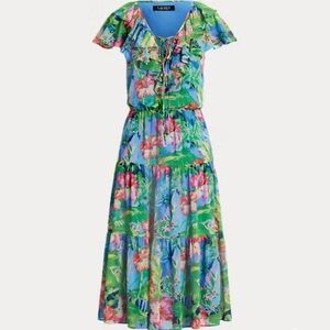 Lauren Ralph Lauren Floral Crinkle Georgette Tiered Dress Size‎ 8 EUC